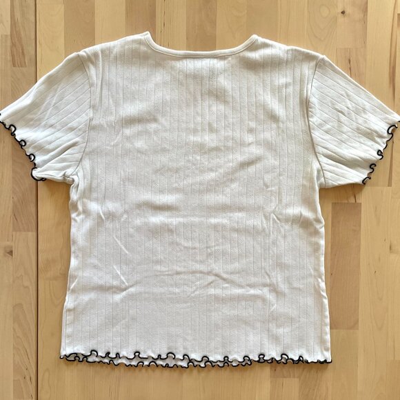 Teddy Fresh Women's Bear Butterfly White Pointelle Lettuce Edge Blouse size Med - Picture 3 of 5